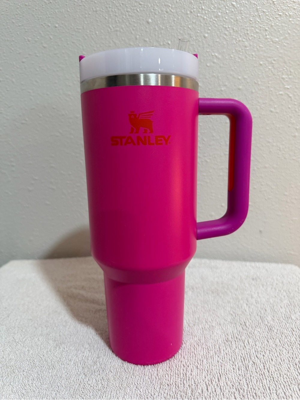 Stanley Vibrant Pink Insulated Travel Tumbler with Handle